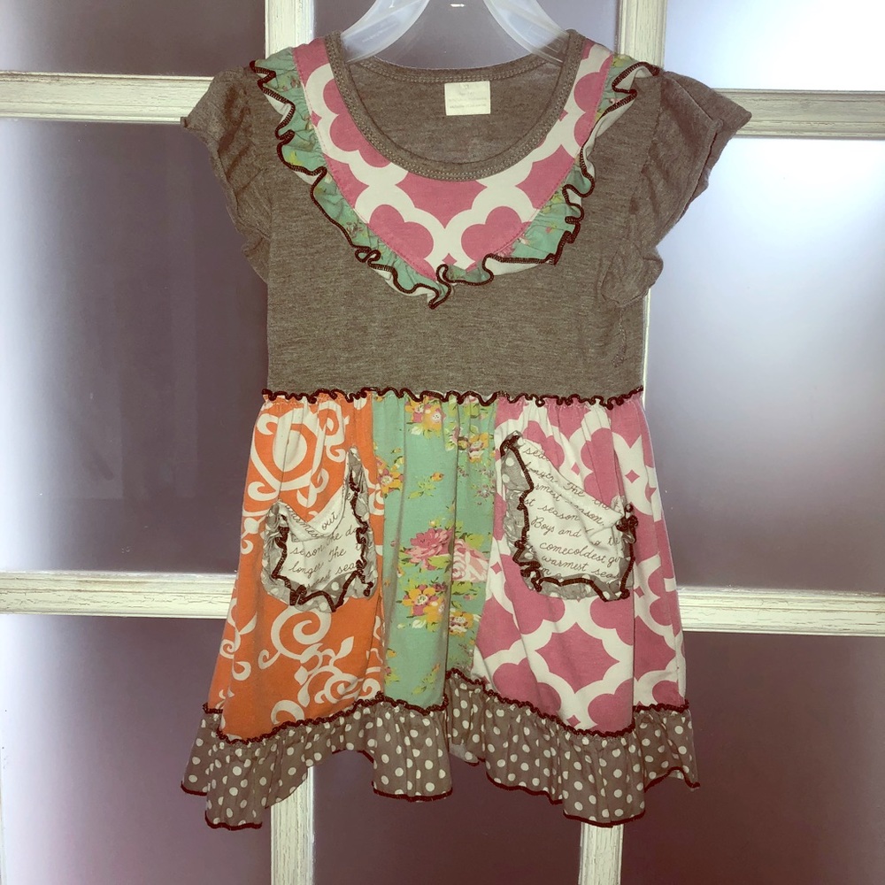 Girls Patchwork Style Dress w/ Pockets 5/6T